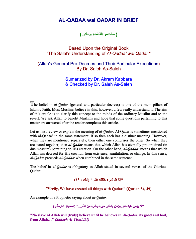 Al-Qadaa Wal Qadar : Pre-Decree – Brief Summary cover